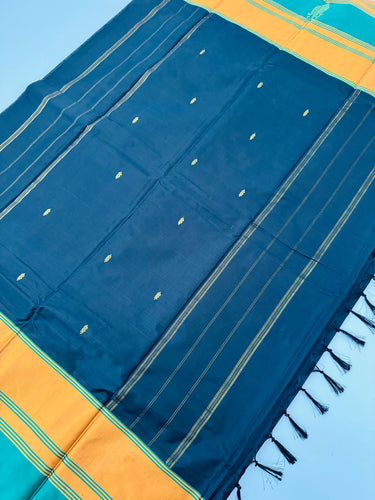 Kanchipuram silk saree | Black | Handwoven | Ships from California